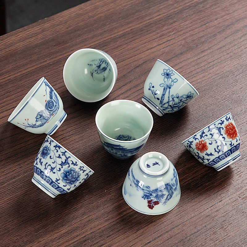 青花陶瓷茶杯家用创意复古大容量主人杯大号办公泡茶功夫茶杯