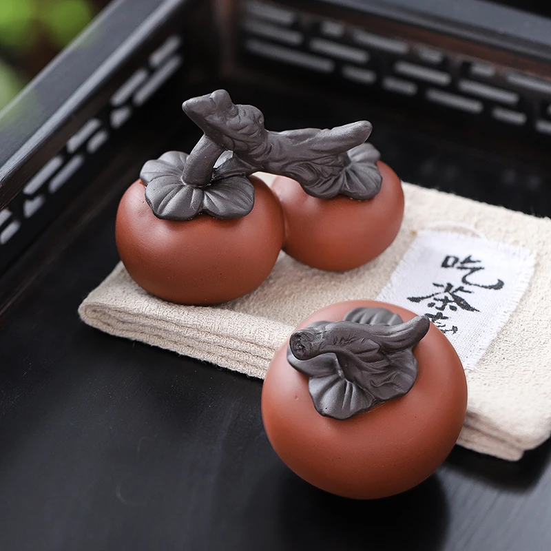 紫砂柿柿如意茶宠摆件手工可养精品创意家用客厅高档茶台摆件饰品