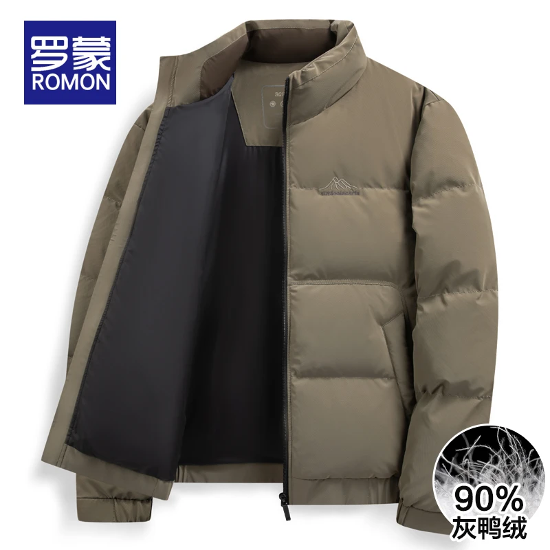 罗蒙男士羽绒服休闲商务2025冬季新款高端加厚保暖立领短款外套男