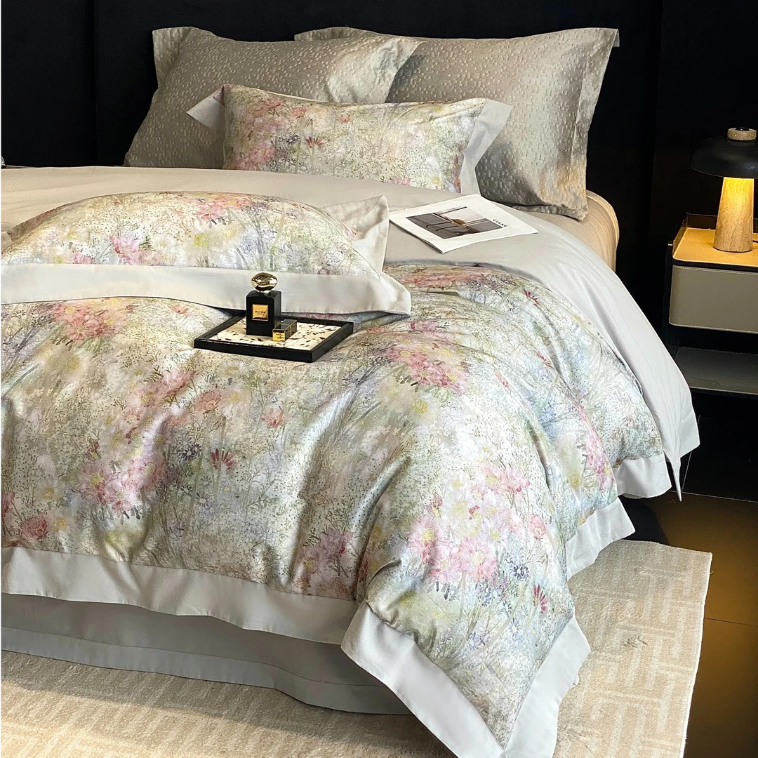 【贤公子】MN/慕奈 荷塘月色-轻奢数码印花全棉磨毛四件套