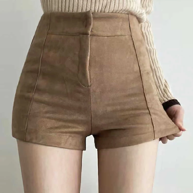 2026棕色鹿皮绒打底短裤女外穿弹力高腰紧身包臀黑色新款休闲