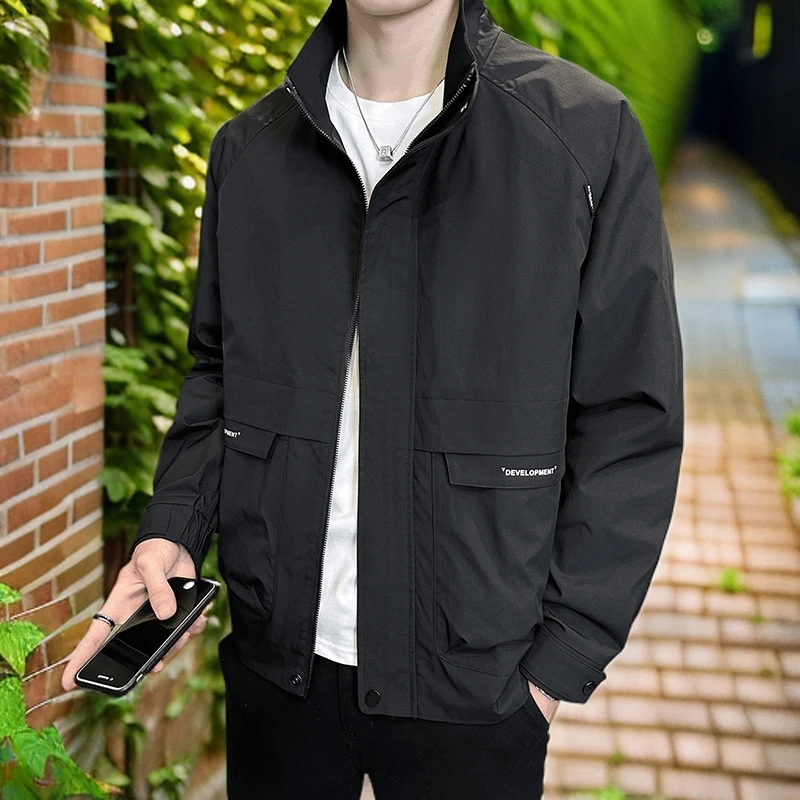 春季新款立领夹克时尚休闲男外套大口袋工装夹克青年春装外套