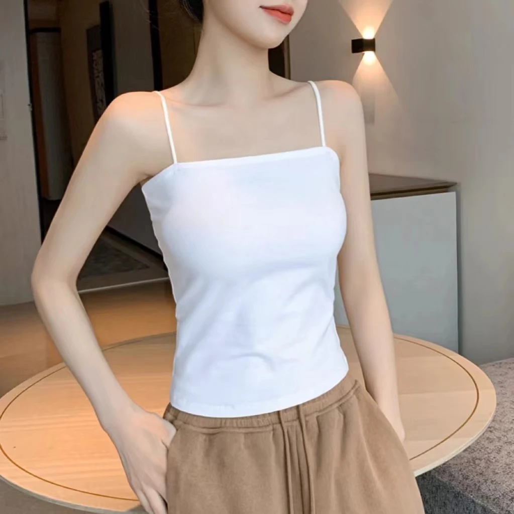 拉夏贝尔白色小吊带背心女一字肩西装内搭打底无胸垫夏季外穿美背