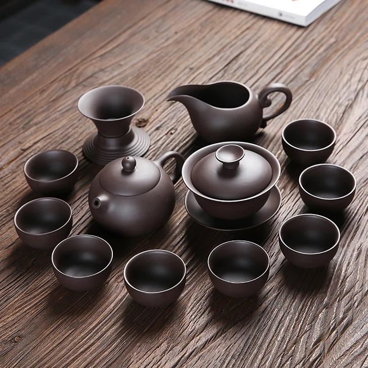 宜兴套装家用整套陶瓷紫砂懒人茶壶茶杯盖碗泡茶道简约泡茶盖碗