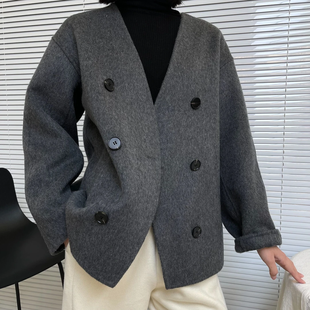 8085双面呢大衣时尚休闲百搭羊毛无领小短款