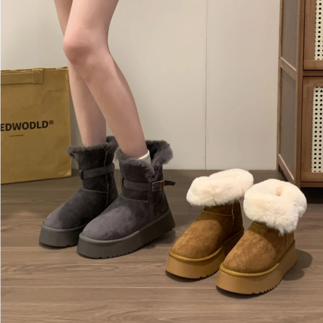 贾不假2025女款时尚厚底中筒厚底秋冬棉鞋时尚雪地靴短筒冬季