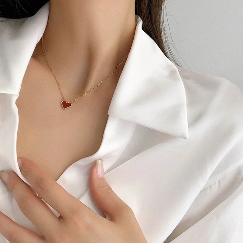 钛钢项链 高品质不褪色女高级设计感轻奢小众送闺蜜姐妹红色爱心