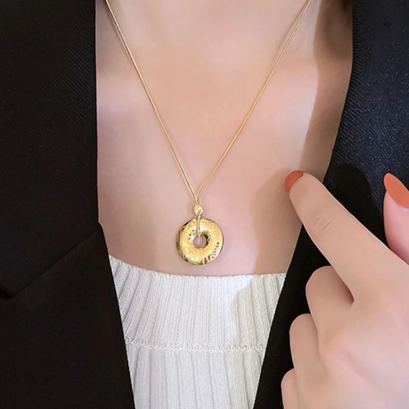 钛钢项链 防过敏不褪色女中国风福平安扣圆环2024年夏季新款蛇骨