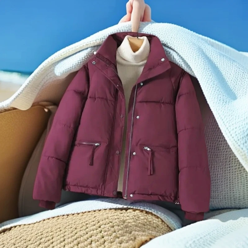 美拉德立领棉服女2024冬季大码微胖保暖棉衣显瘦短款面包服外套潮