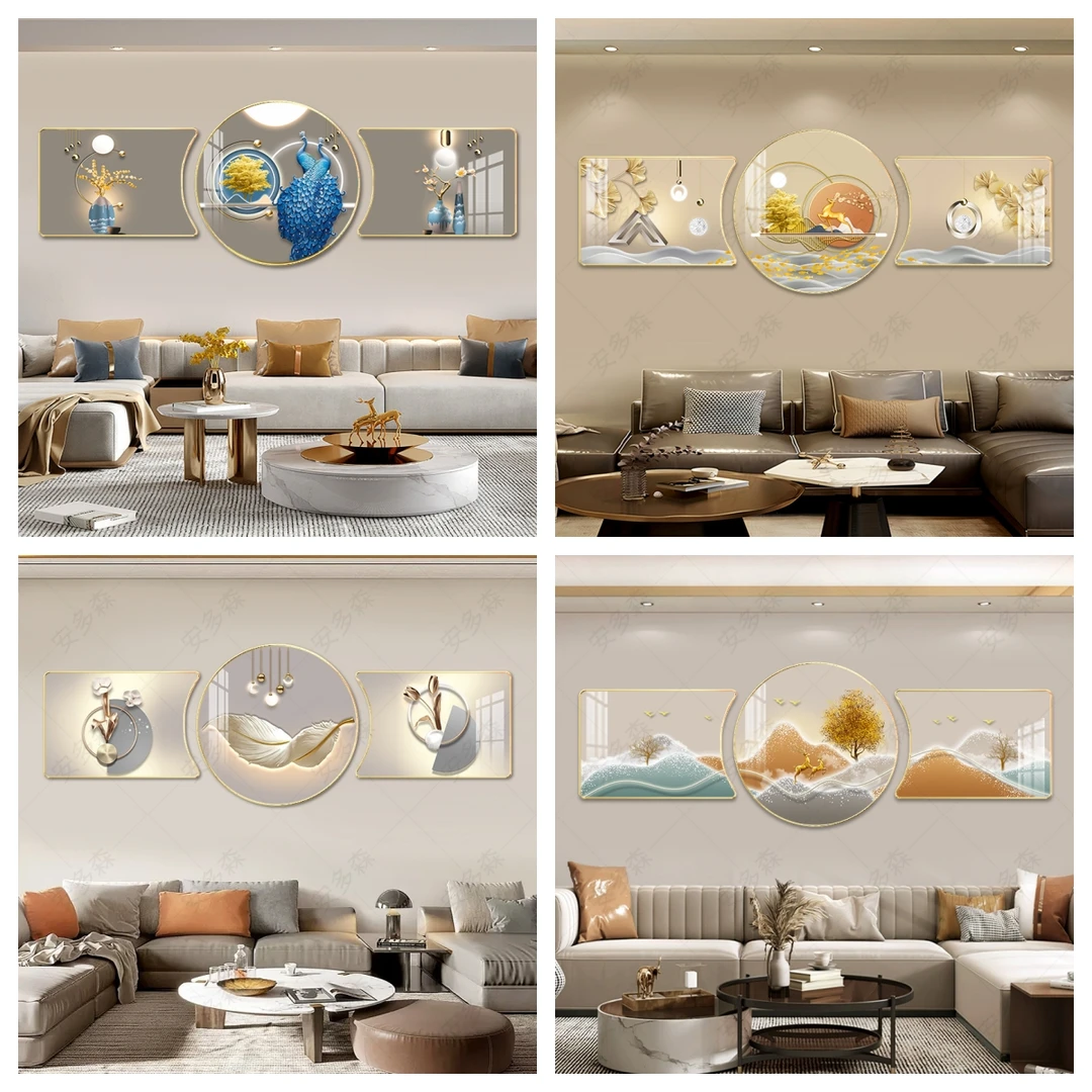 现代简约轻奢客厅客厅装饰画新中式挂画现代山水壁画免打孔墙画