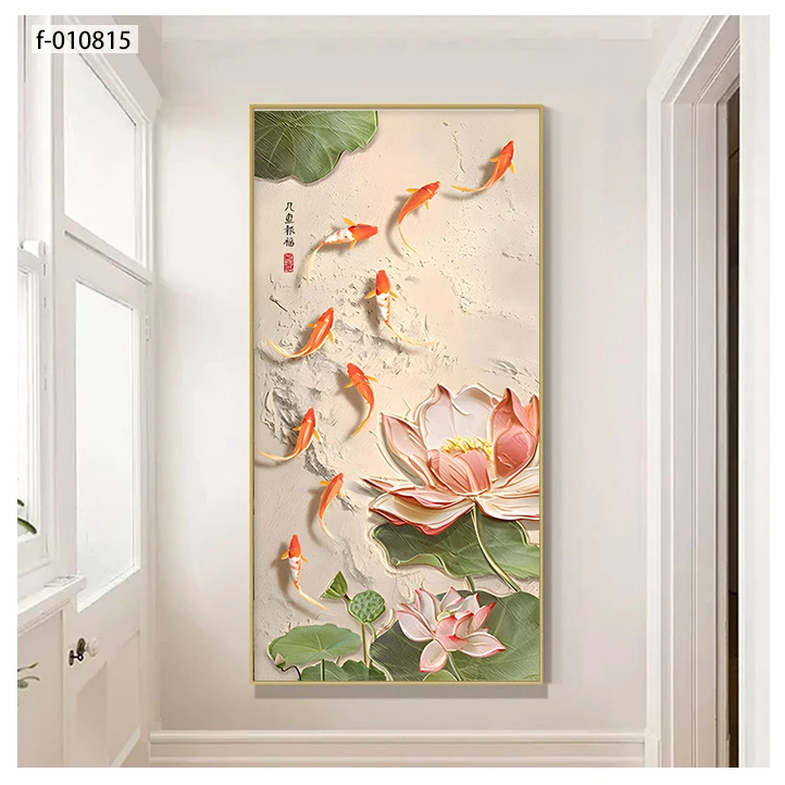 玄关装饰画壁画挂画九鱼迎福中式走廊尽头落地画好寓意挂画