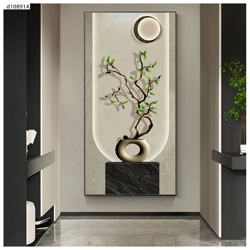 入户玄关装饰画现代北欧简约绿植客厅竖版进门壁画走廊过道挂画