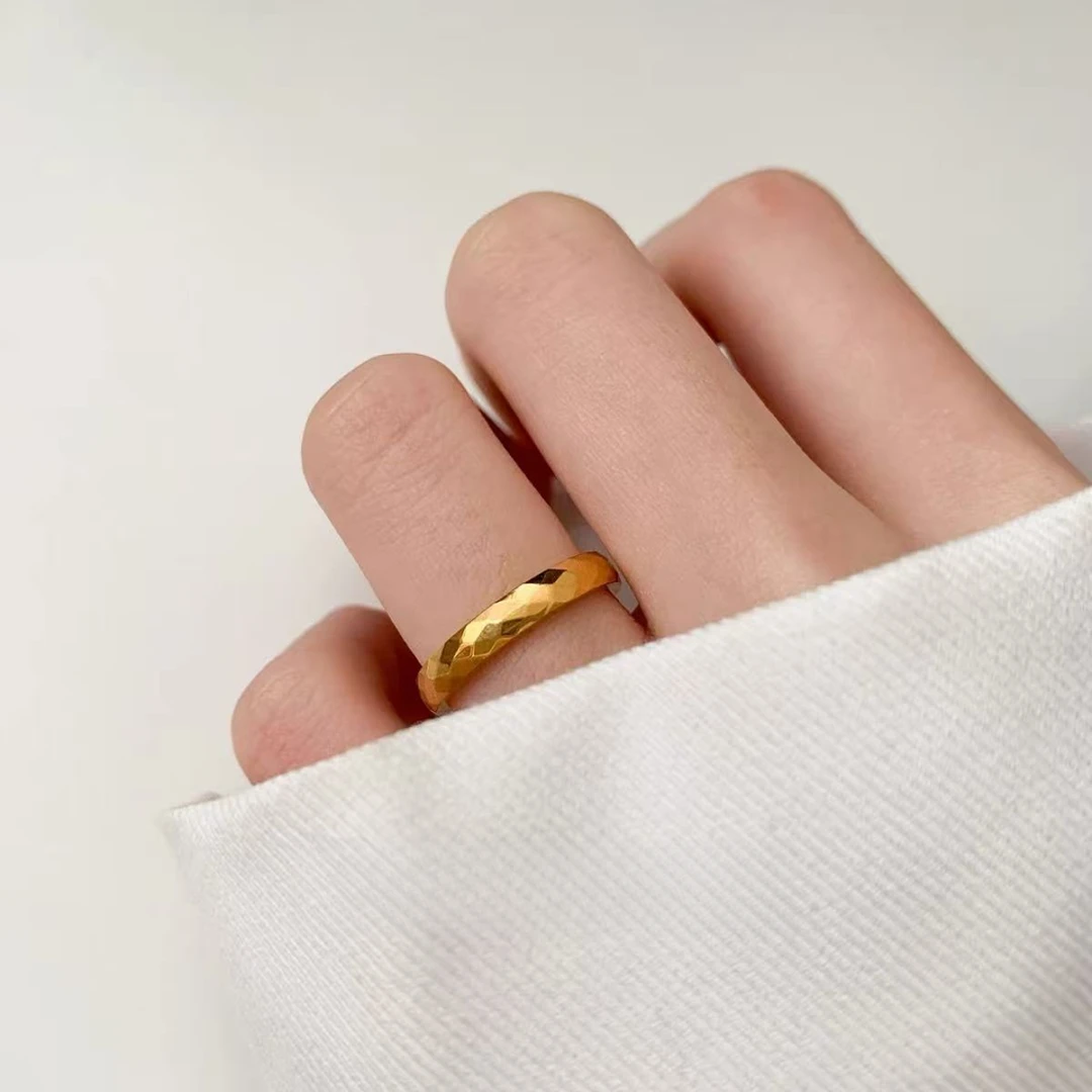 钛钢戒指 6019-菱格纹简约款小众ins光面百搭个性指环女时尚