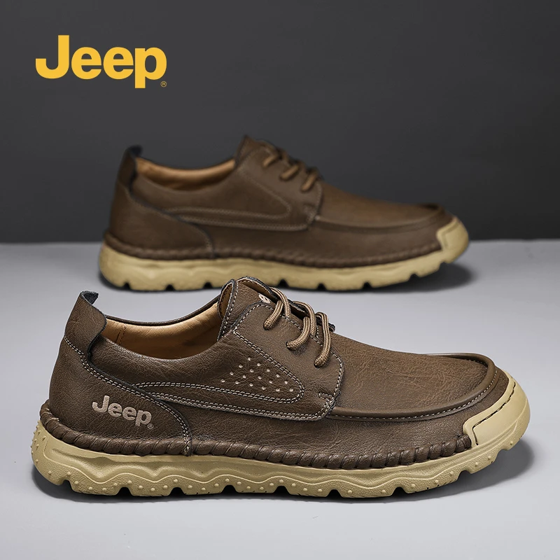 jeep吉普休闲皮鞋男2025新款秋季软皮户外男鞋复古百搭真皮豆豆鞋
