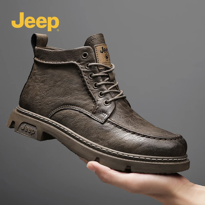 jeep吉普男鞋2025加绒冬季新款英伦风男士时尚百搭户外马丁靴厚男