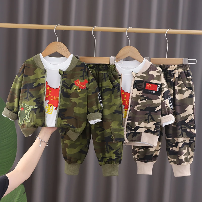 【沫沫家】2024男女童春秋时尚休闲迷彩儿童装潮酷帅气长袖三件套
