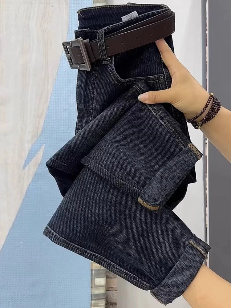 秋冬爆款高腰黑色哈伦牛仔裤女梨形身材宽松显瘦九分老爹裤子女款