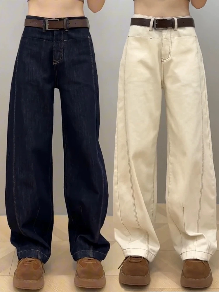 梨形身材大码直筒牛仔裤女秋季2025年新款胖mm显瘦阔腿弯刀拖裤子