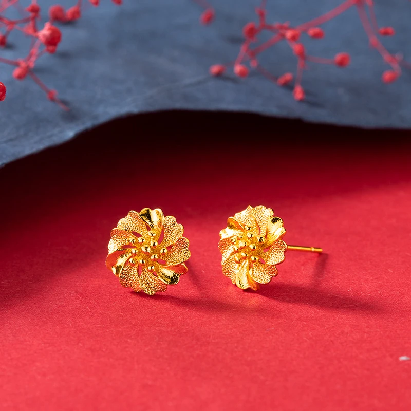 钛钢耳饰 国潮风时尚百搭款小花朵钛钢耳钉民族风简约耳饰品