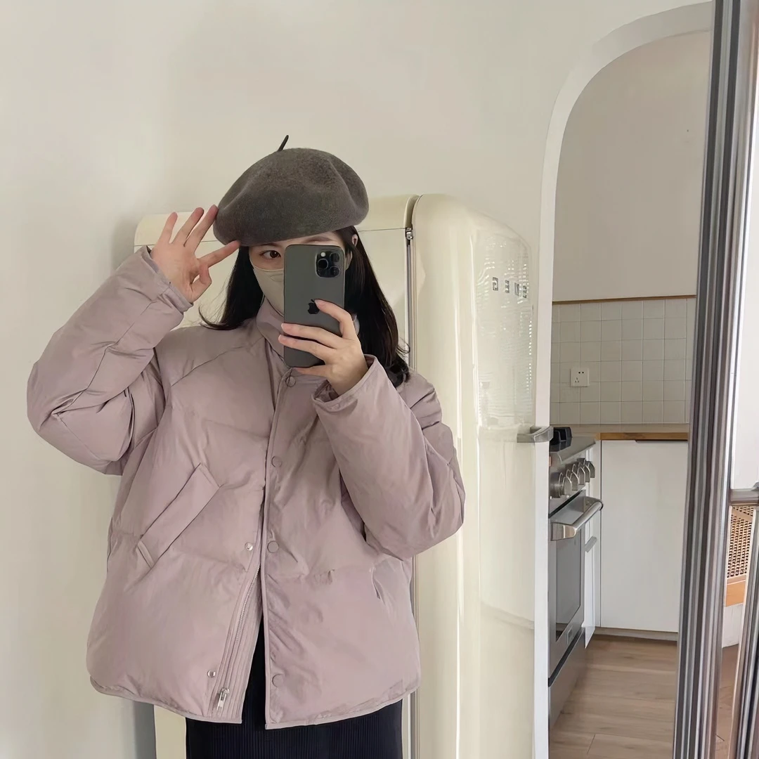 WWAN 香芋波波小个子日系立领保暖羽绒服白鸭绒短款外套女上衣