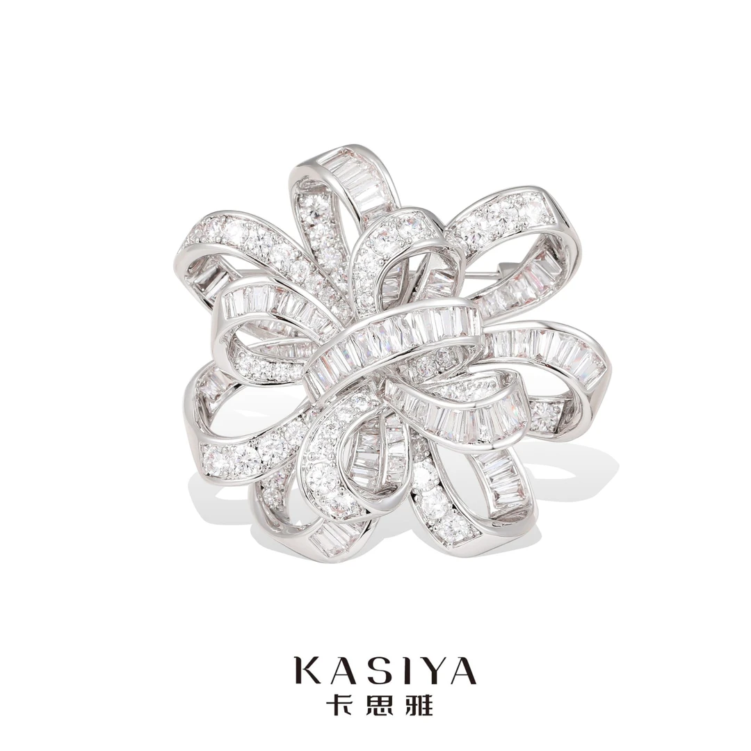 kasiya/卡思雅 铜合金锆石胸针 新款简约百搭蝴蝶结胸针送礼胸花