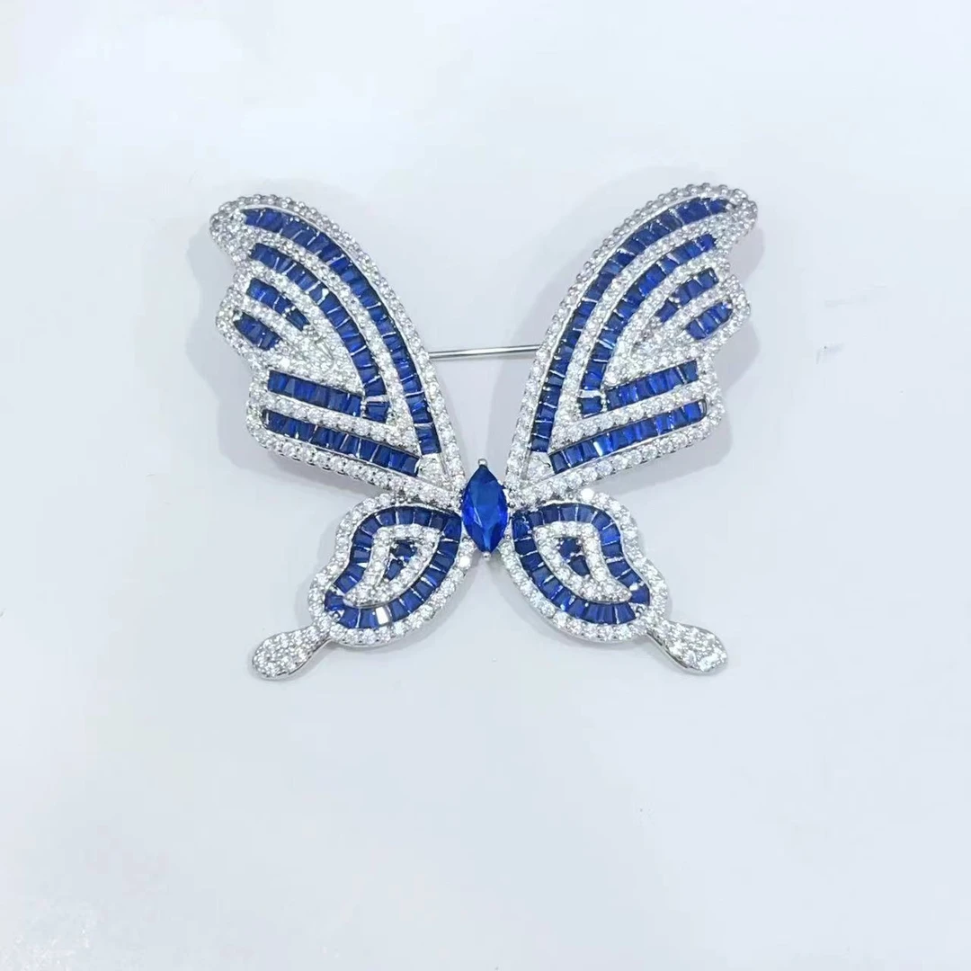 kasiya/卡思雅 铜合金仿水晶胸针 高档银蓝色蝴蝶胸针气质优雅