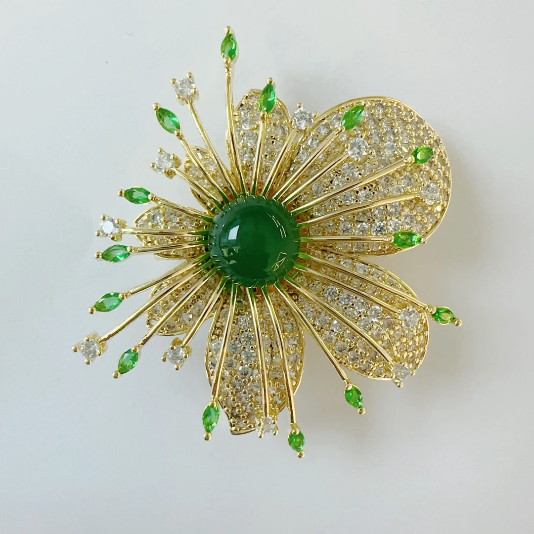 kasiya/卡思雅 铜合金胸针 精致时尚绿色兰花胸针百搭