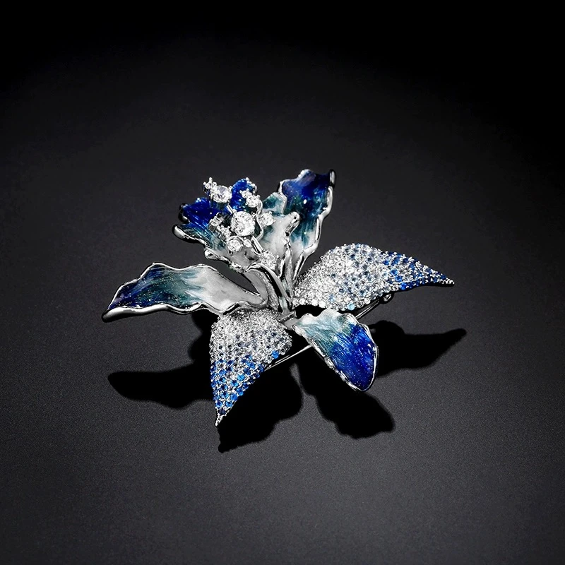 kasiya/卡思雅 铜合金胸针 新款渐变蓝兰花胸针搭薄裙