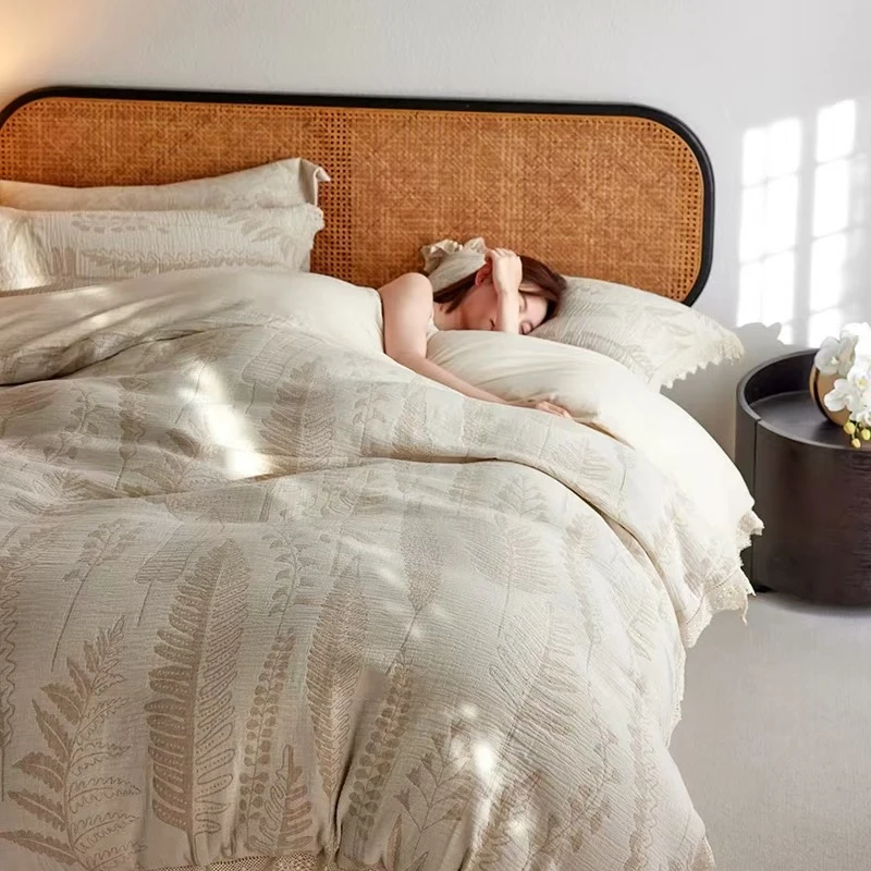 【铃兰颂三件套】棉麻色织套件高级感轻奢纯色简约床单枕套