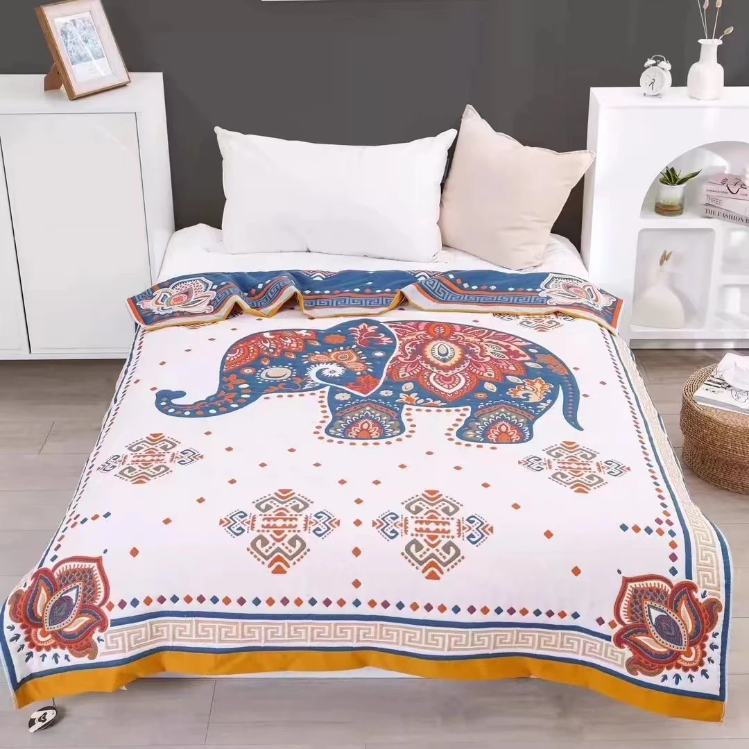 【曼谷象】150*200纯棉卡通面包被纱布毯全棉可爱柔软透加厚休闲毯