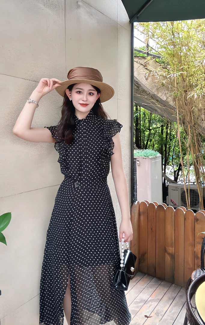 GIRDEAR/哥弟 <夏日浪漫波点>法式复古风情二件套连衣裙1500337