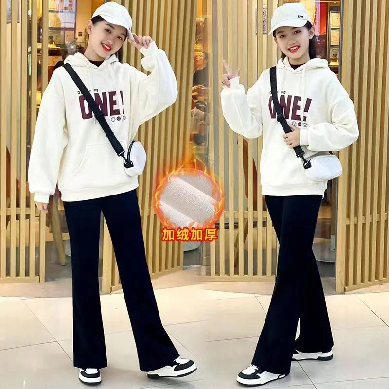 女童秋冬加绒加厚冬季套装中大童休闲洋气时尚连帽学生保暖韩版装