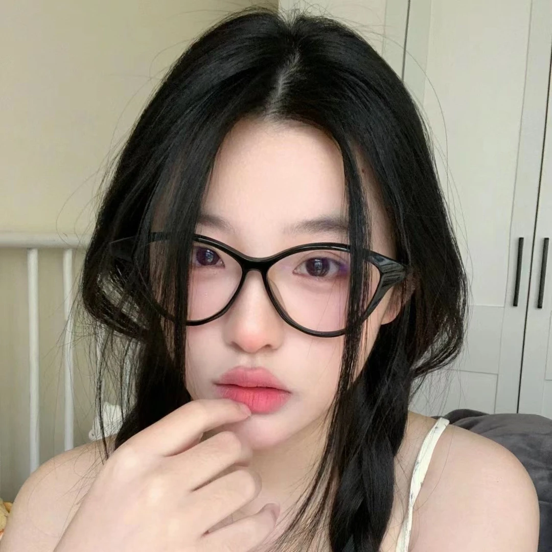 复古猫眼黑框眼镜女倒三角近视大脸显瘦细框可配度数素颜神器猫型