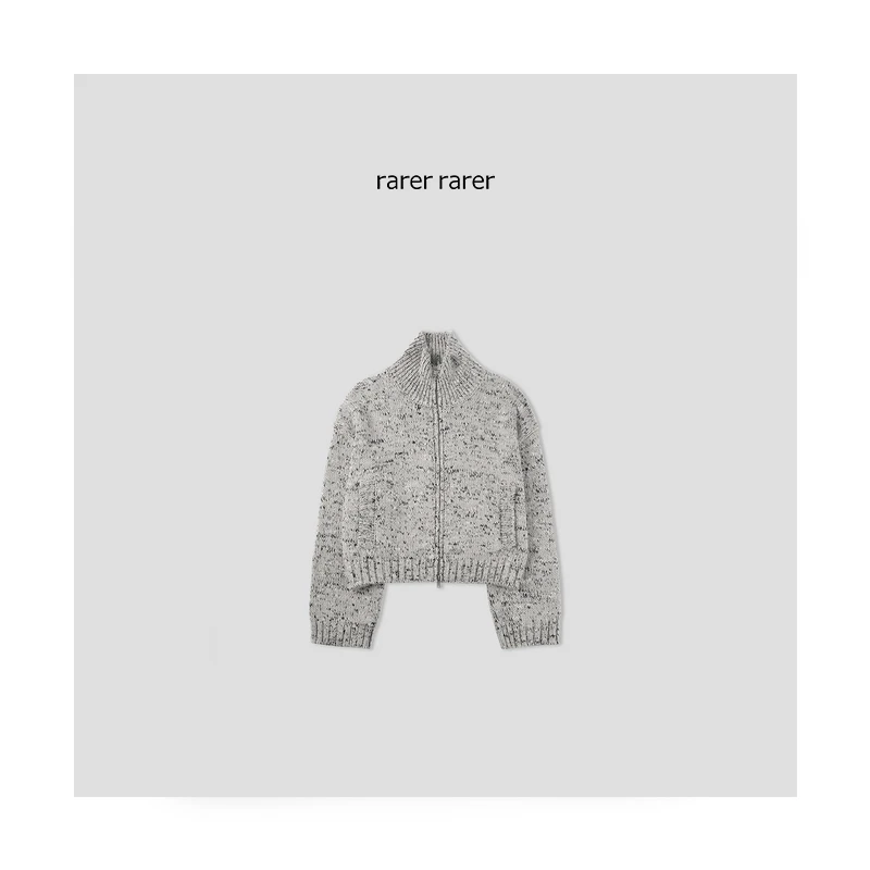 【rarer rarer】秋冬花纱立领拉链羊毛开衫毛衣 2401381