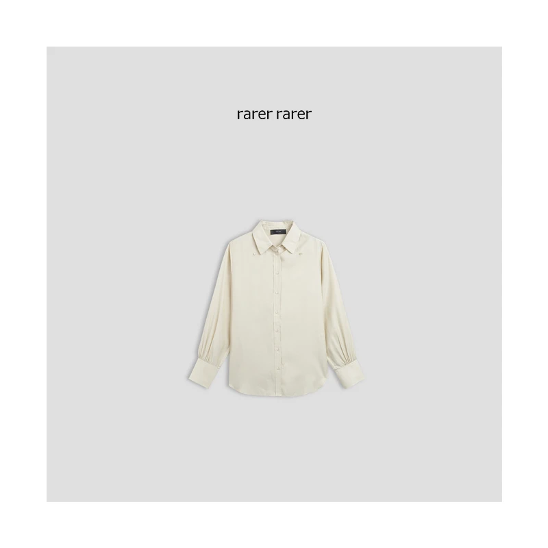 【rarerrarer】时尚奶杏色法式气质百搭牛仔衬衫长袖衬衣白色上衣