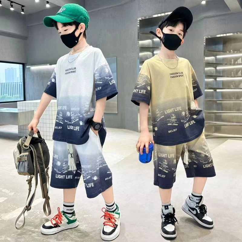 男童帅气套装男孩速干短袖夏季儿童中大童休闲运动薄款透气两件套