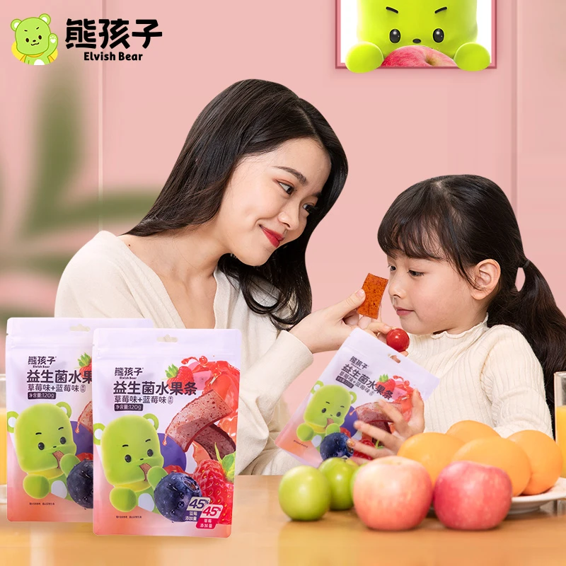 官旗【熊孩子益生菌水果条120g*2袋】草莓蓝莓口味儿童零食果糕袋装