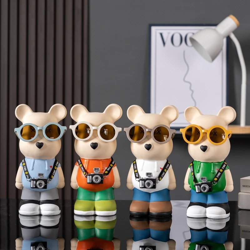 创意墨镜熊眼镜熊陶瓷暴力熊存钱罐客厅摆件电视柜酒柜装饰品摆件