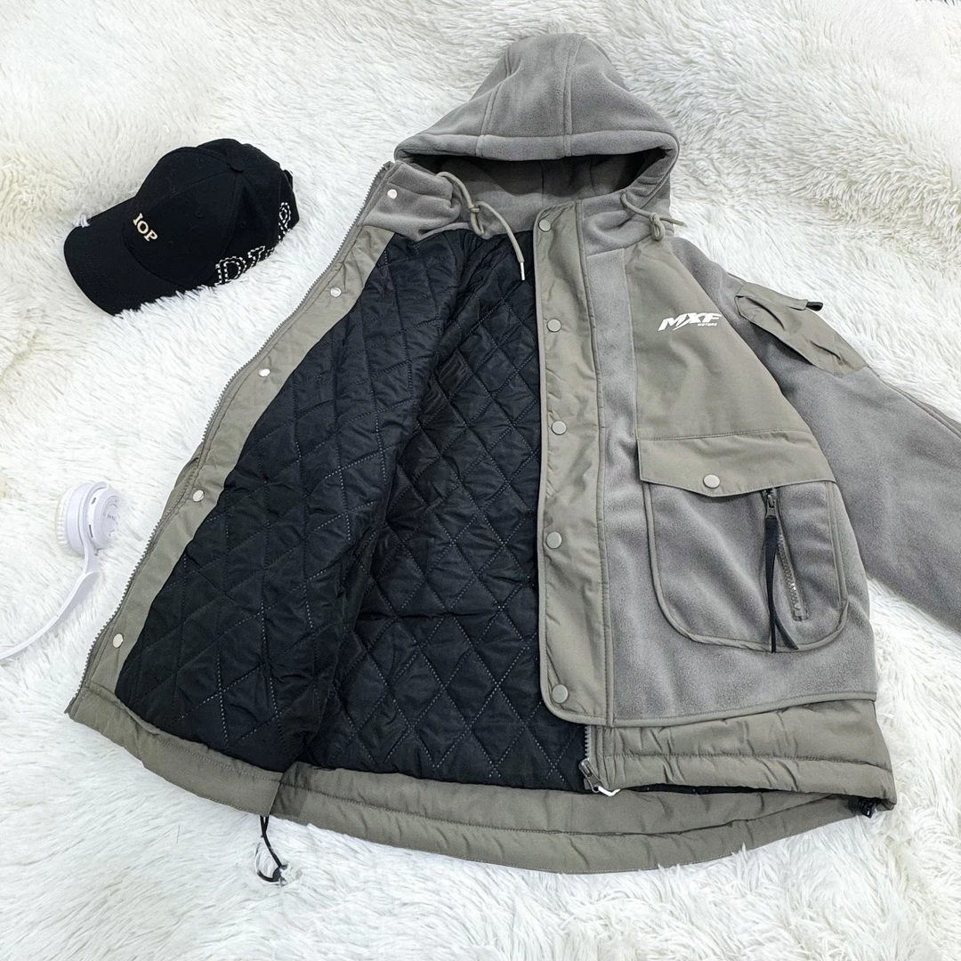 中大童1240夹棉重工拼接mx派克外套