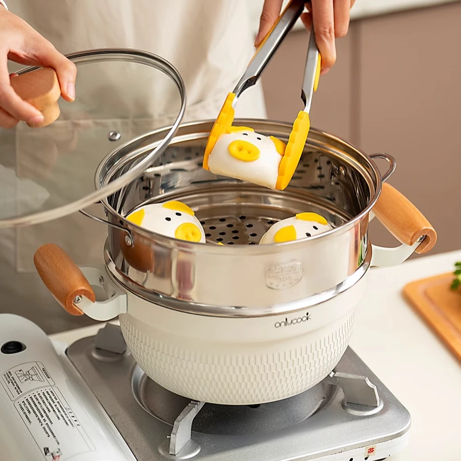 日式蒸煮一体不粘锅多功能家用双耳泡面锅汤锅电磁炉燃气炖锅蒸锅