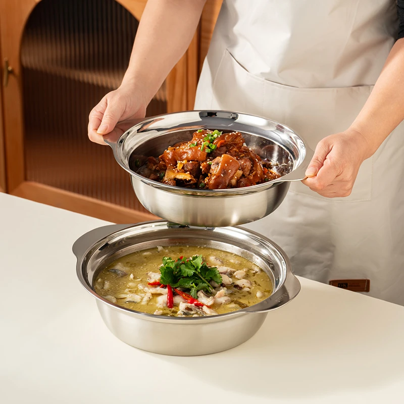 304不锈钢盆家用双耳汤碗酸菜鱼大盆洗菜和面盆多功能汤盆小火锅