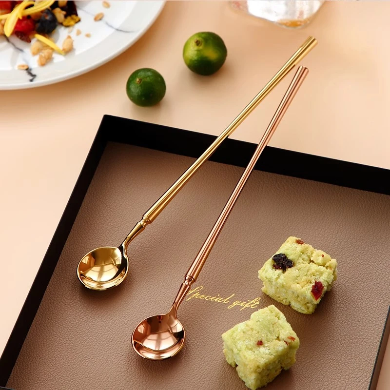 网红家用304不锈钢长柄勺子精致金色咖啡勺搅拌勺搅拌棒长勺