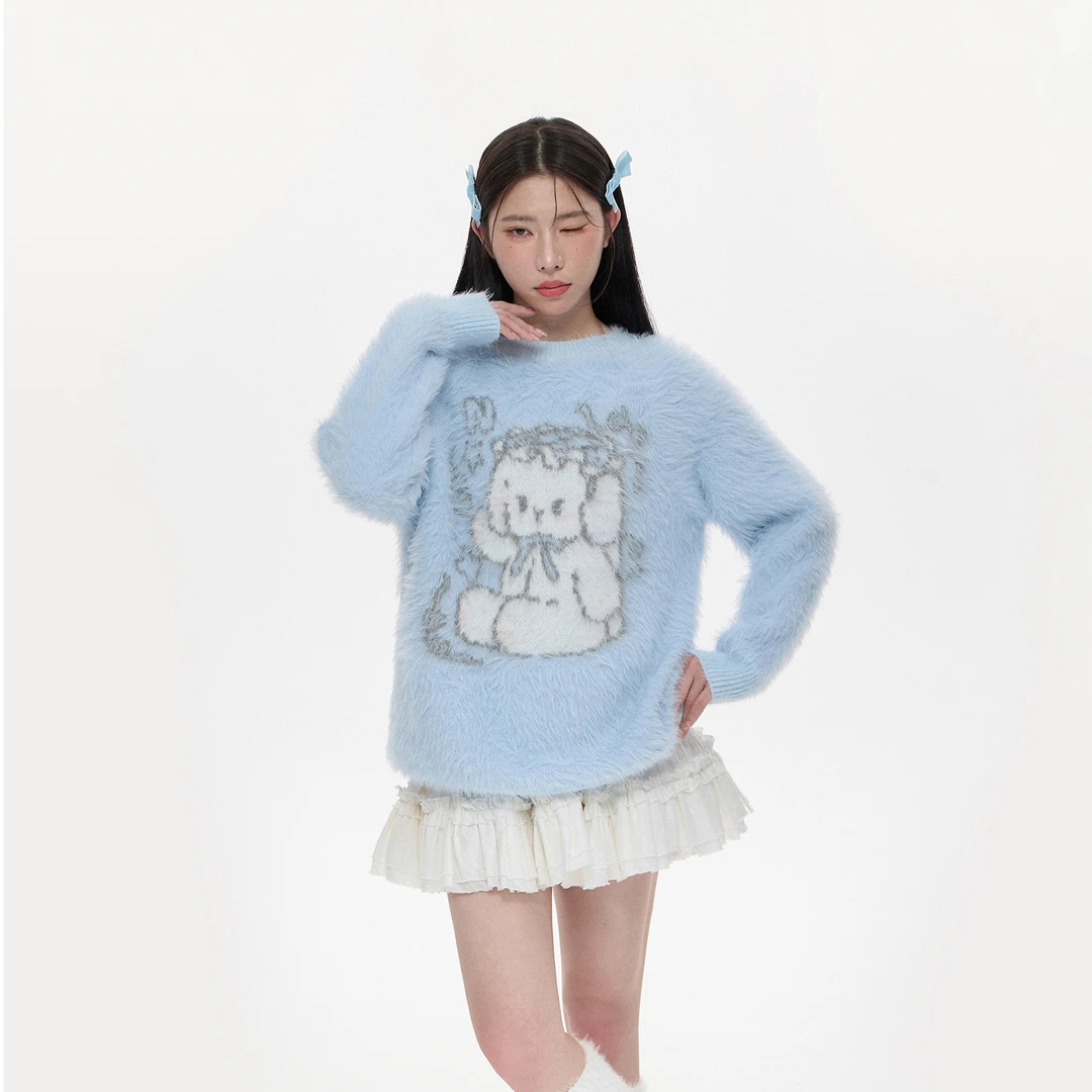 NCXK-可爱兔兔提花毛衣圆领百搭甜美宽松秋冬加厚750克重MY316