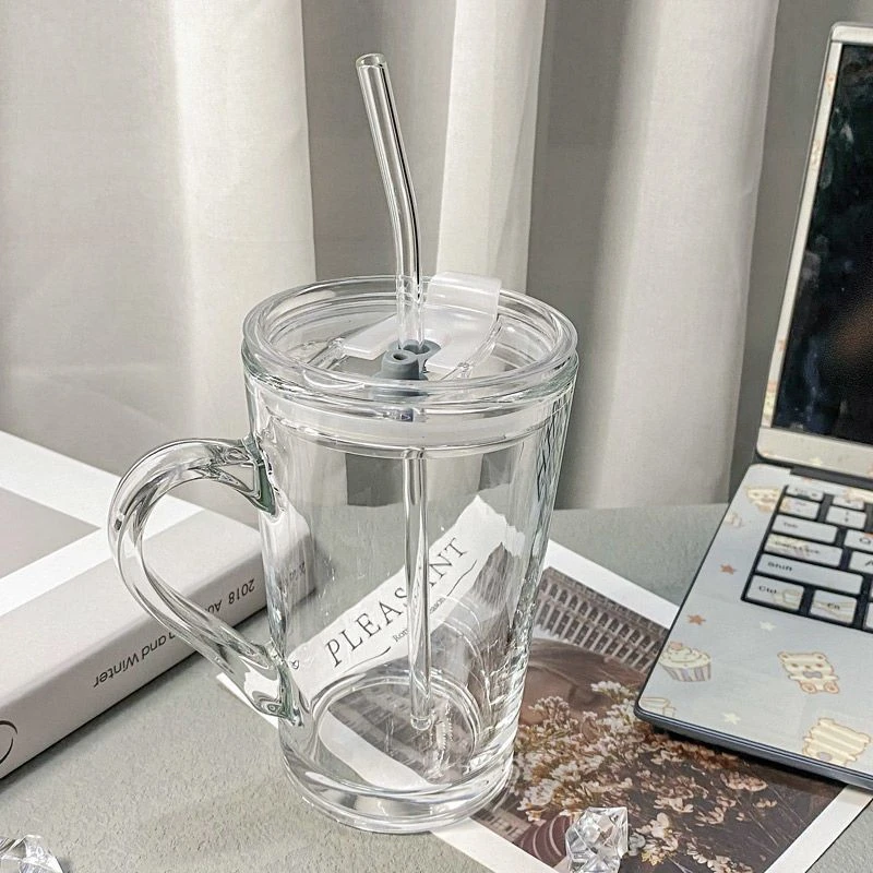 高颜值ins玻璃水杯简约小众家用吸管杯咖啡杯奶茶杯大容量透明杯