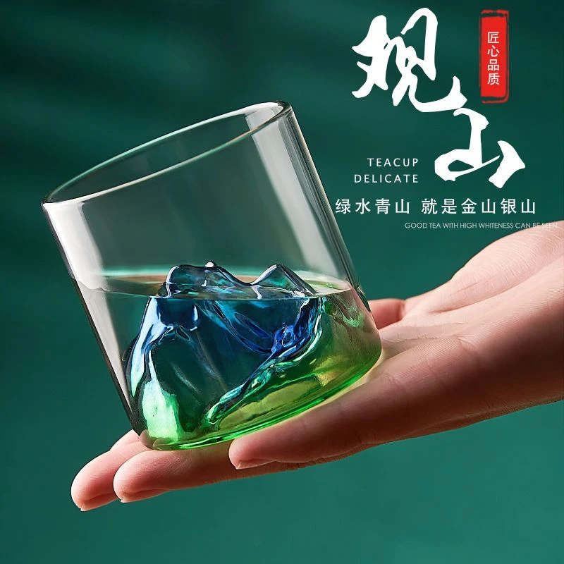 复古国潮风山河观山杯子富士山玻璃杯透明冰山水杯耐热泡茶杯子
