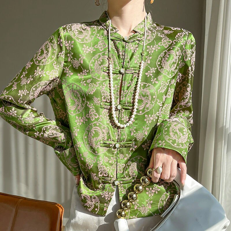 薄款提花INS风雅致印花修身衬衫时尚外套中国风长袖休闲气质复古