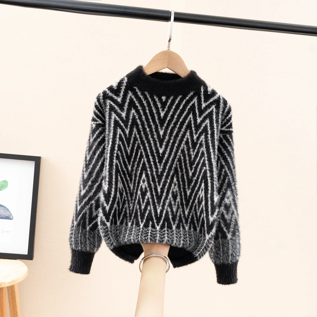 男童仿水貂绒半高领毛衣冬装2025新款洋气儿童提花百搭针织衫上衣