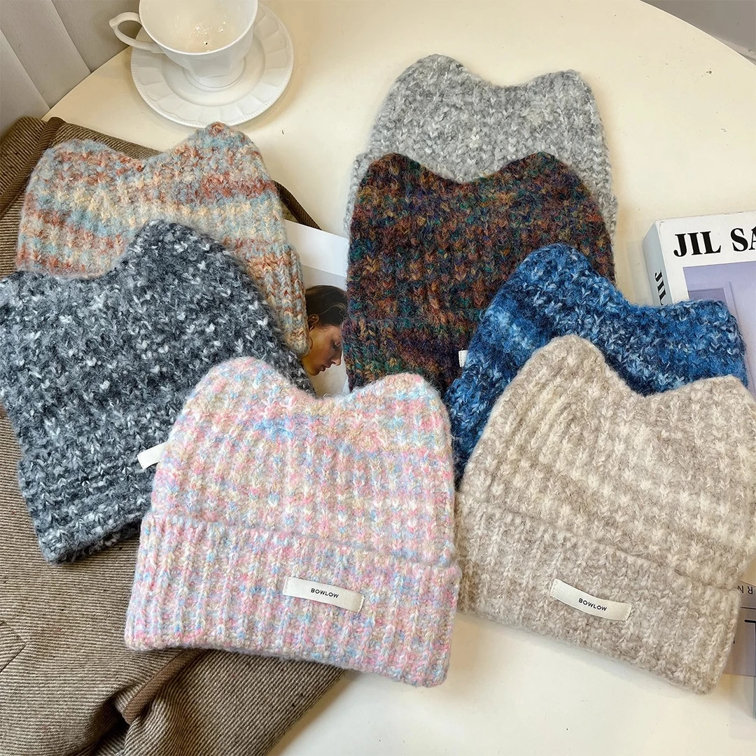 可爱猫耳朵帽子女冬季2025新款时尚百搭包头冷帽保暖护耳毛线帽