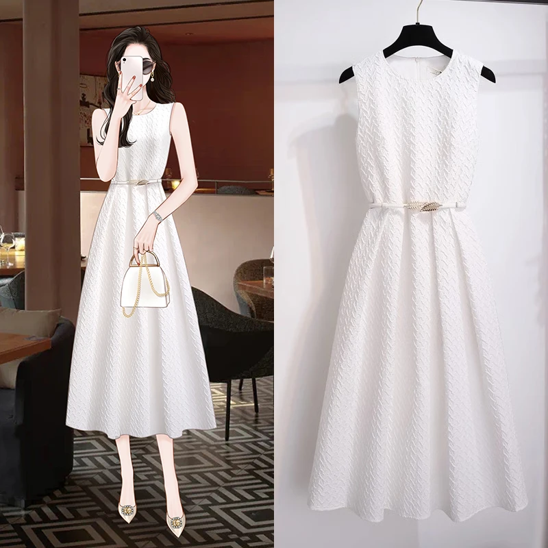 高端轻奢名媛白色修身连衣裙女夏季2024新款气质宴会礼服无袖裙子