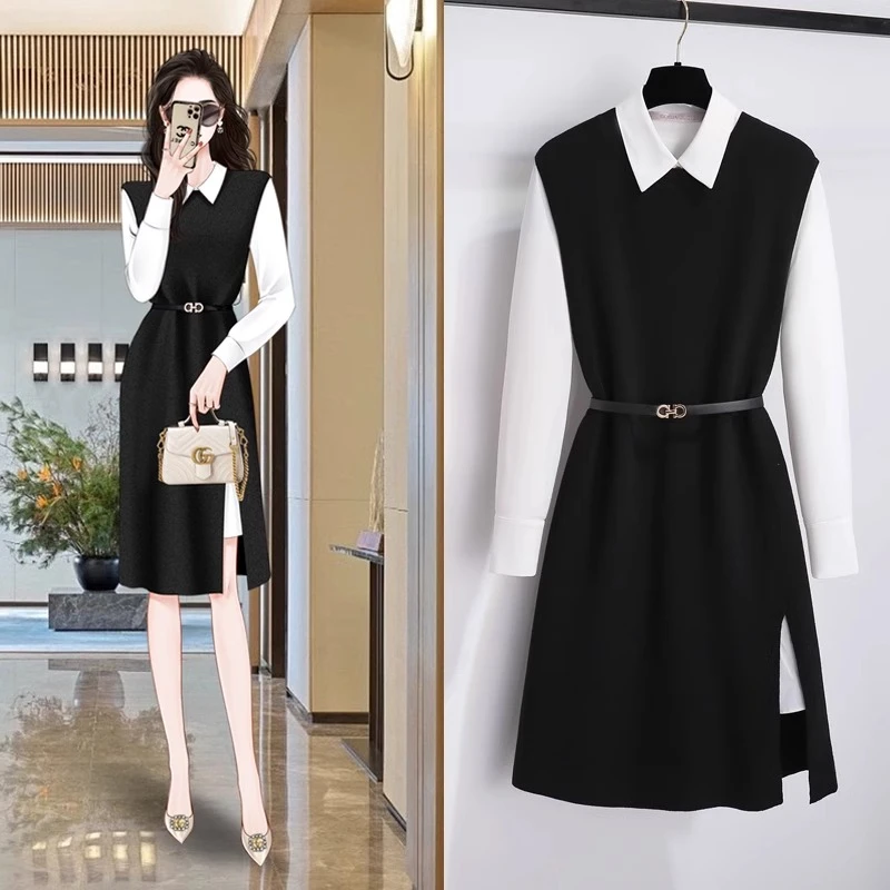 高级感马甲衬衫两件套秋季搭配一整套女装气质宽松显瘦套装针织裙